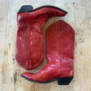 Abilene Red Leather Cowboy Boots Women 5 1/2